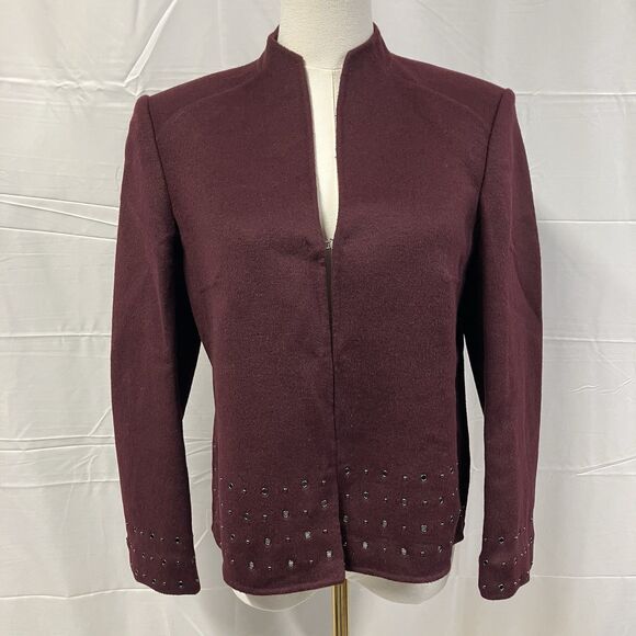 Anne Klein Wool Blend Studded Blazer Jacket Coat Sz PS Maroon‎ Classic Career - Picture 2 of 15